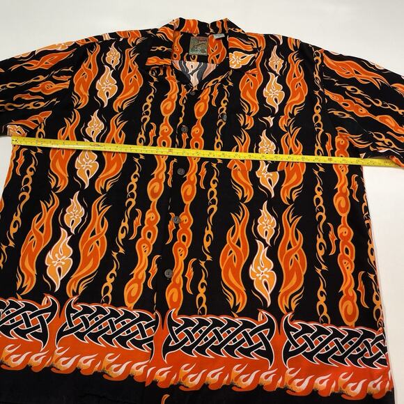 Pineapple Connection Men’s Hawaiian Tribal Flames Short Sleeve Shirt Orange XL - Picture 6 of 7